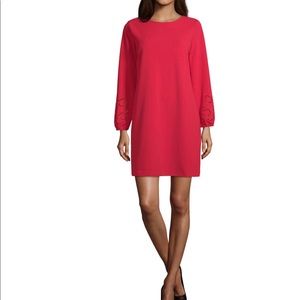 SOLD Spense Long Sleeve Embroidered Shift Dress Red 8